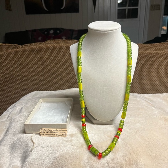 African Trade~Venetian Vintage (1760-1790) Millefiori Lime Green Glass Beads - Picture 4 of 16